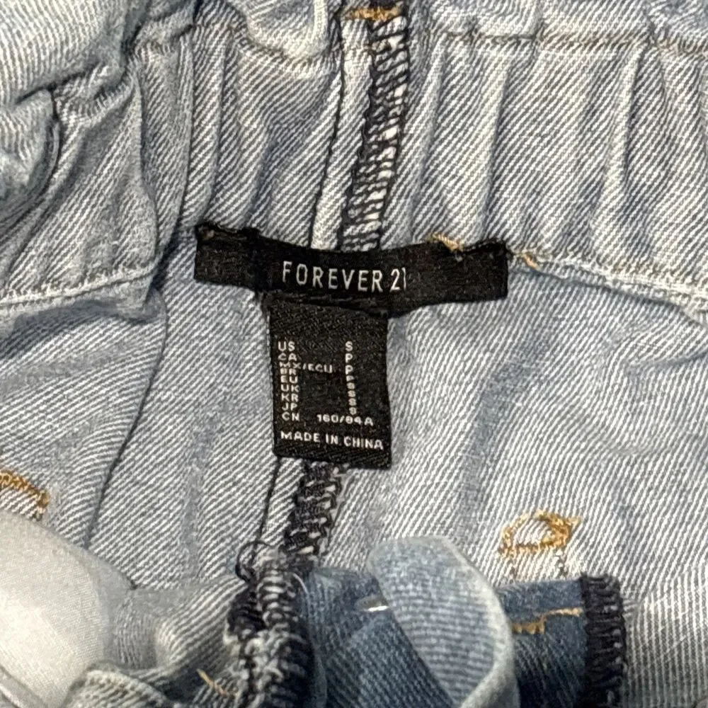 Forever 21 Denim LightWash Short Sz Small High-Rise Button Butterfly Paper Bag - Picture 4 of 7
